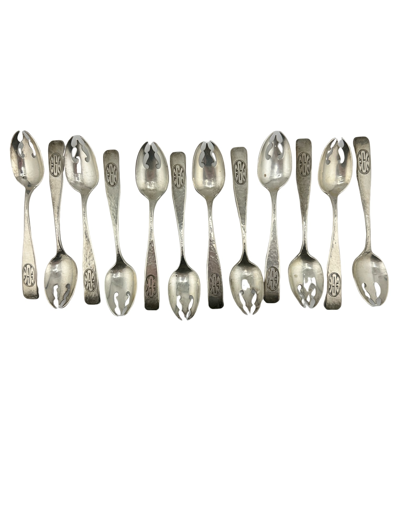 Set of 12 Schofield Elizabeth Tudor Hammered Sterling Silver ice cream spork 407g (1 of 4)