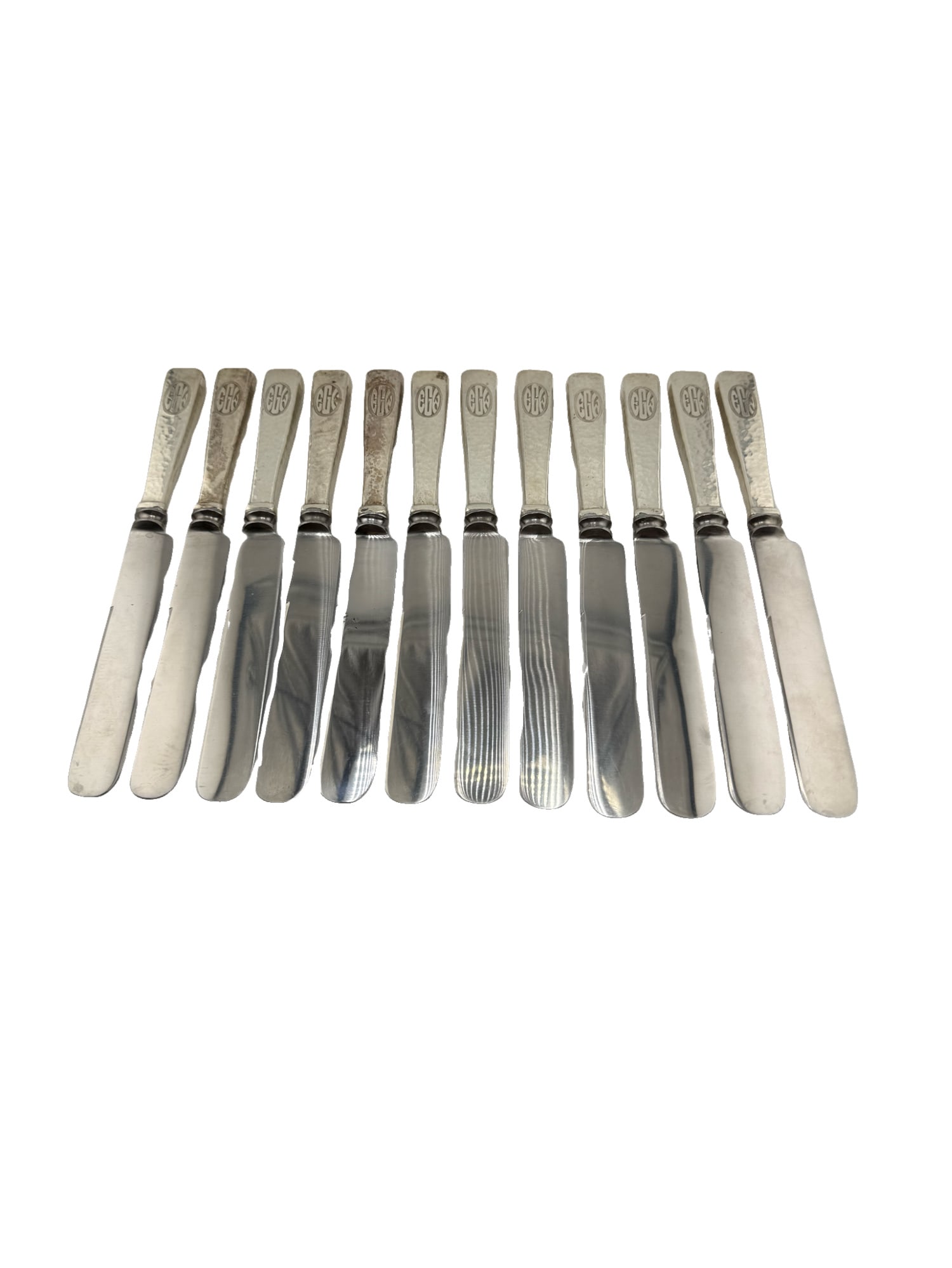 Monogrammed Schofield Elizabeth Tudor Hammered Sterling Silver Butter Knives Set of 12 (1 of 4)