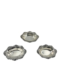set of 3 Sterling S KIRK & SON Oval Nut Dish Bowl REPOUSSE no.142 ~no mono