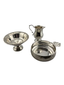 Sterling Silver Set of Porringer, Creamer, and Weighted Bowl