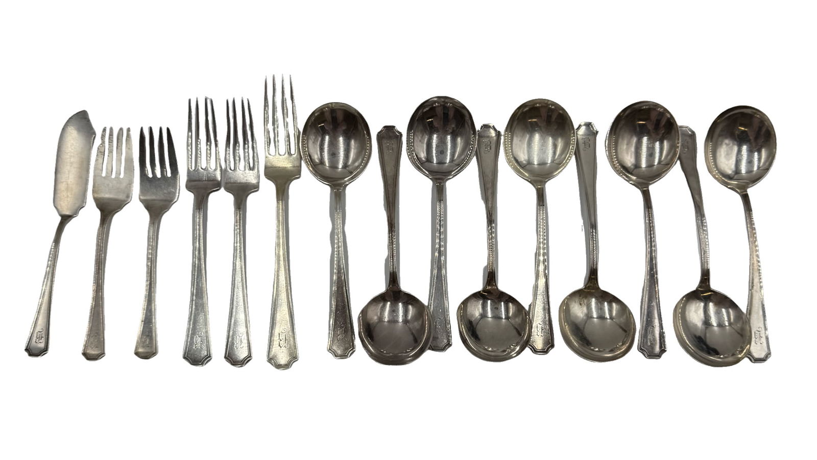 From Charleston Family Estate Monogrammed W.P. Cart Co. Sterling Silver Flatware Set of 15 (1 of 5)