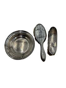 From Charleston Family Estate Monogrammed Set of Alvin Sterling Silver Brushes and Bowl