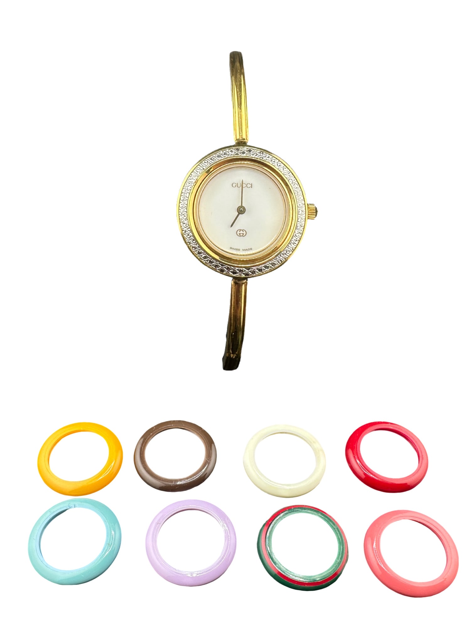 Gucci Change Bezel 9 Colors Quartz Gold Women Watch (1 of 8)