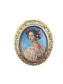 Italian Hand-Painted  MINIATURE Portrait Brooch/Pendant in Solid 18k Yellow Gold by Corletto?