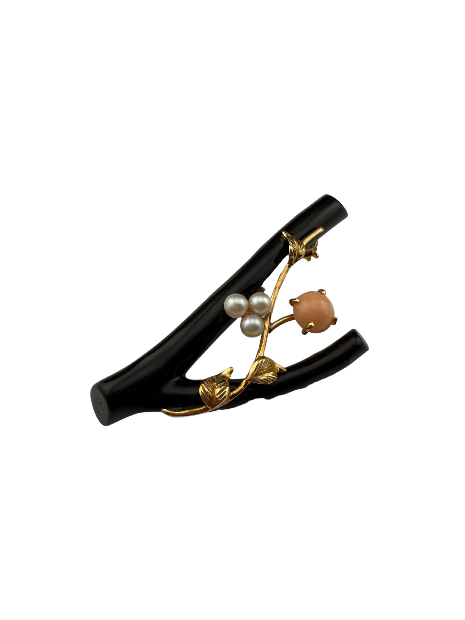 Vintage 14k(?) Gold Black Coral Branch Pearl Pin Brooch (1 of 3)