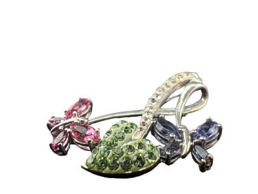Authentic Swarovski Crystal Silver Butterfly And Leave Pendant 925