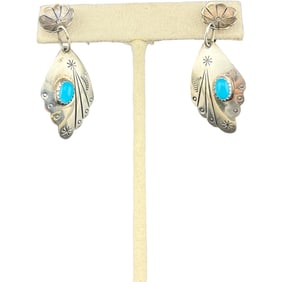 Eugene Belone Navajo Sterling Silver Turquise Earrings