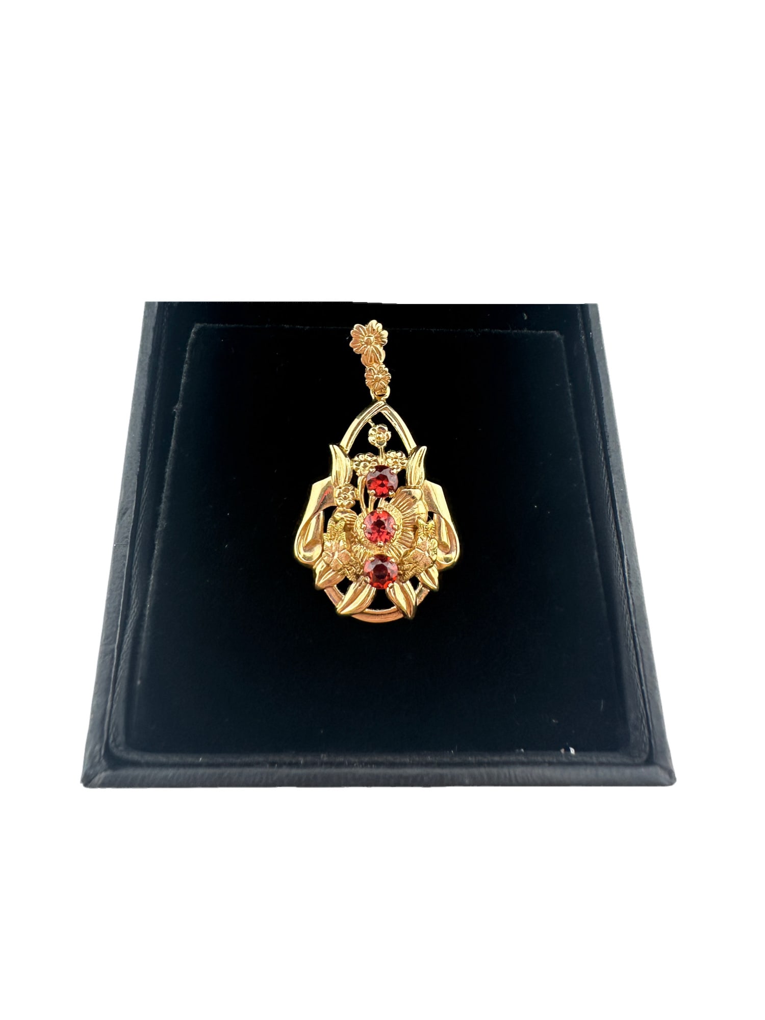 14K Yellow and Rose Gold Victorian Style Garnet Floral  Necklace Esemco (1 of 6)