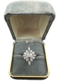 white gold cluster cocktail ring with 25 diamonds