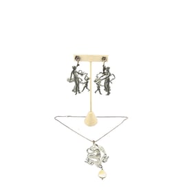 Art Deco Angel Earring and Necklace Set Aluminum