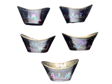 set of 5 Antique Mother of Pearl Inlay Figure and Landscape Lacquer Cups/wine cup