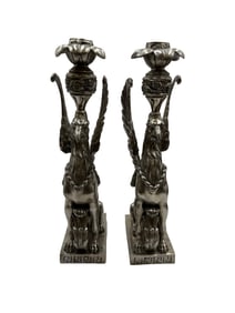 Silver plated Bronze  Winged Griffin Candlesticks