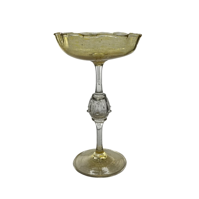 Vintage 1930s Venetian Art Glass Yellow Tone and Gold Flecked "Aventurine": Vintage 1930s Venetian Art Glass Yellow Tone and Gold Flecked "Aventurine" From the Living Estate Of Betsy Havens Measurements: 8.5"H x 5"L Out of house shipping