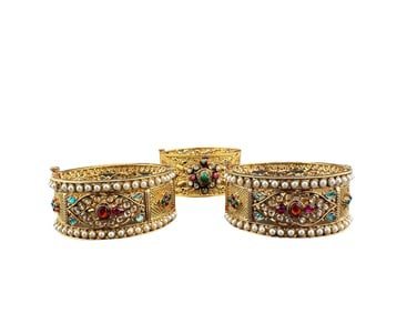 Gold Plated Jadau Bangle Set: Indian Pakistani Jewelry