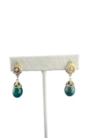 14K Yellow Gold Briolette Emerald & Diamond Dangle Earrings