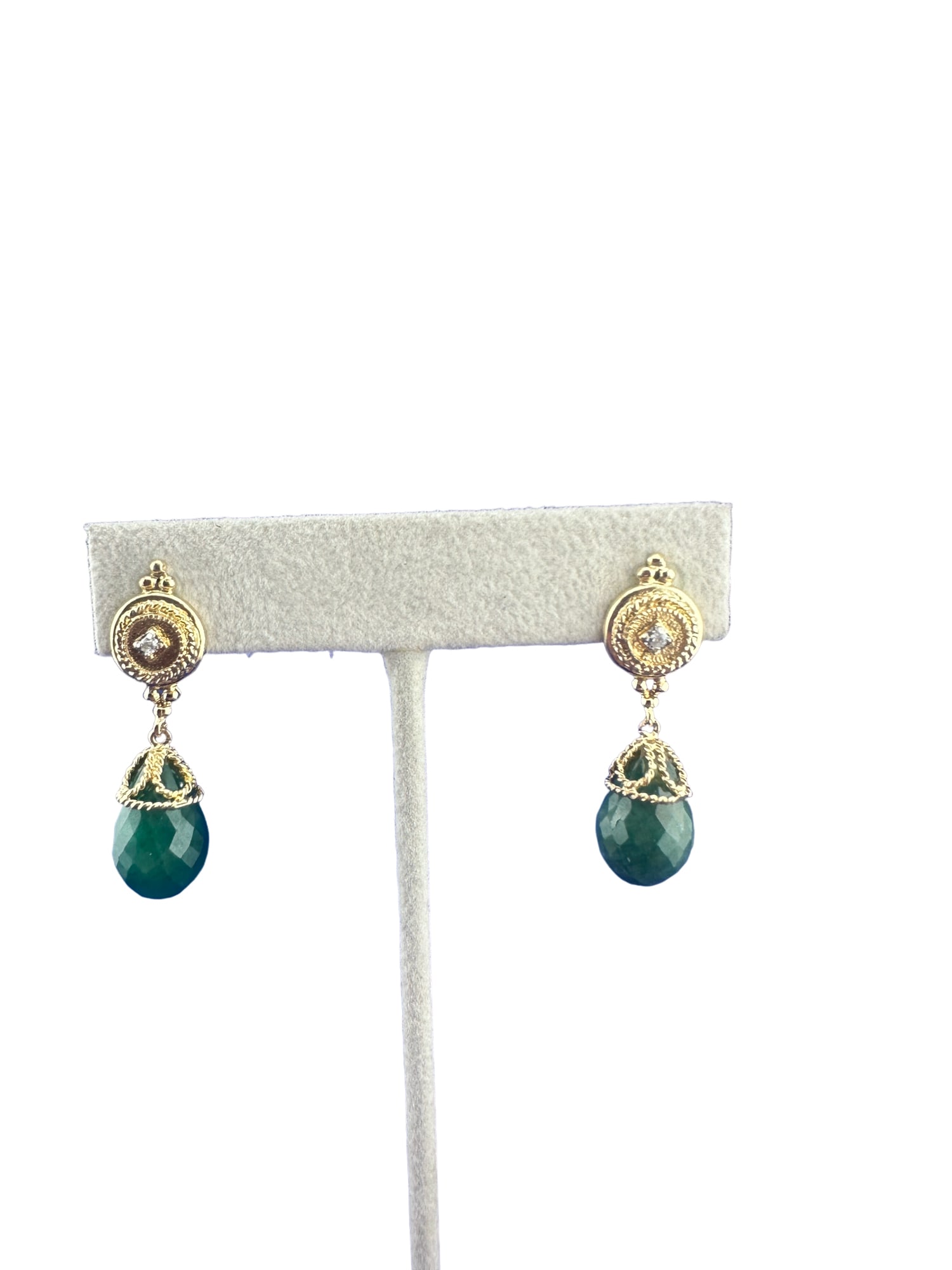 14K Yellow Gold Briolette Emerald & Diamond Dangle Earrings (1 of 3)