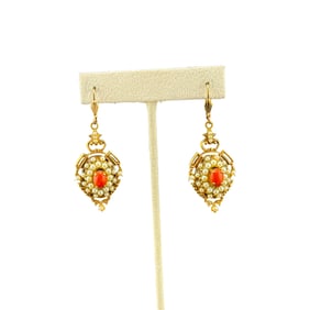 Vintage Coral ? And Pearl Drop Earrings