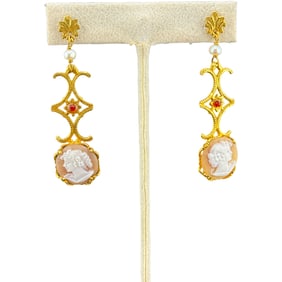Vintage Art Nouveau Cameo Drop Earrings
