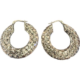 Unoaerre Italian 18K White Gold Diamond Cut Pierced Earrings