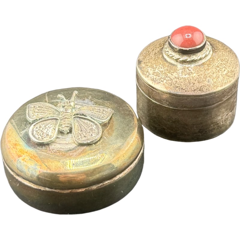 Lot Of Two Miniature Trinket Boxes - One Marked Sterling Silver (1 of 6)