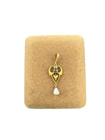 Antique Victorian 10K Gold Pendants with Garnet Stone and Pearl Lavaliere
