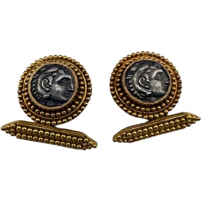 Antique Greek Alexander The Great Coins Cufflinks 18k Gold Setting