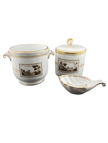 Richard Ginori Porcelain 'Fiesole' Cachepot, Lidded Jar, and Spoon Rest