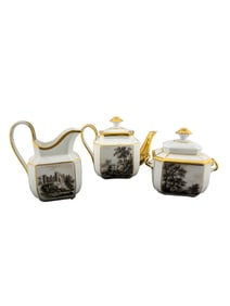 Porcelain Creamer, Teapot, and Lidded Jar in the Style of Richard Ginori 'Fiesole'