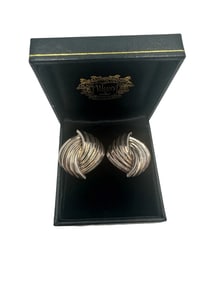 RARE  Vintage CHRISTIAN DIOR Swirl Silver Tone Clip-On Earrings