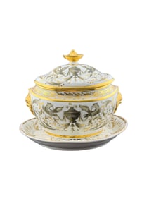 Antique Porcelain Lidded Sugar Bowl with Gold Accents