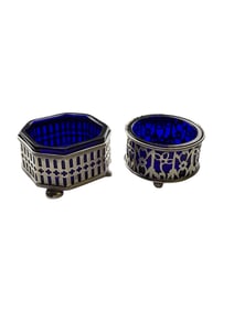Sterling Silver Cobalt Blue Glass Salt Cellars