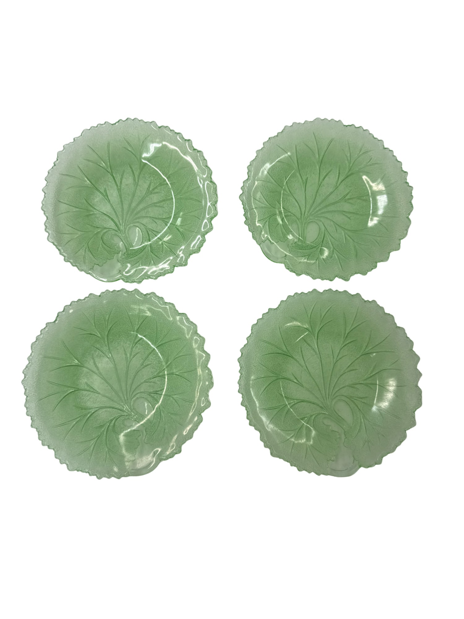 Vintage Uranium? Glass Pebble Leaf Plate Set of 4 (1 of 5)
