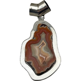 Native American Sterling Silver Lace Agate signed H. Mace Pendant