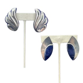 Rare Vintage Mid-Century LOS BALLESTEROS Mexico Sterling Silver and lapis clip on  Earrings