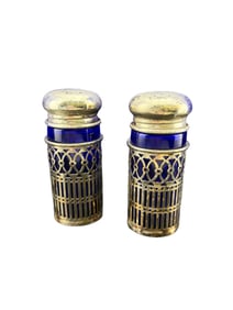 Sterling Silver Cobalt Blue Salt and Pepper Shakers