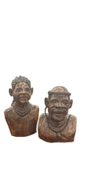 AFRICAN WOOD CARVINGS - HEAD OF A MAN AND A WOMAN (2 PIECES)