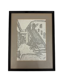 "The Stairway of the 4 Chagalls" Original Flair Pen On Beige Paper