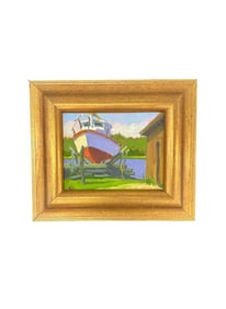 Mike Rooney oil on board painting of boat signed M.R.