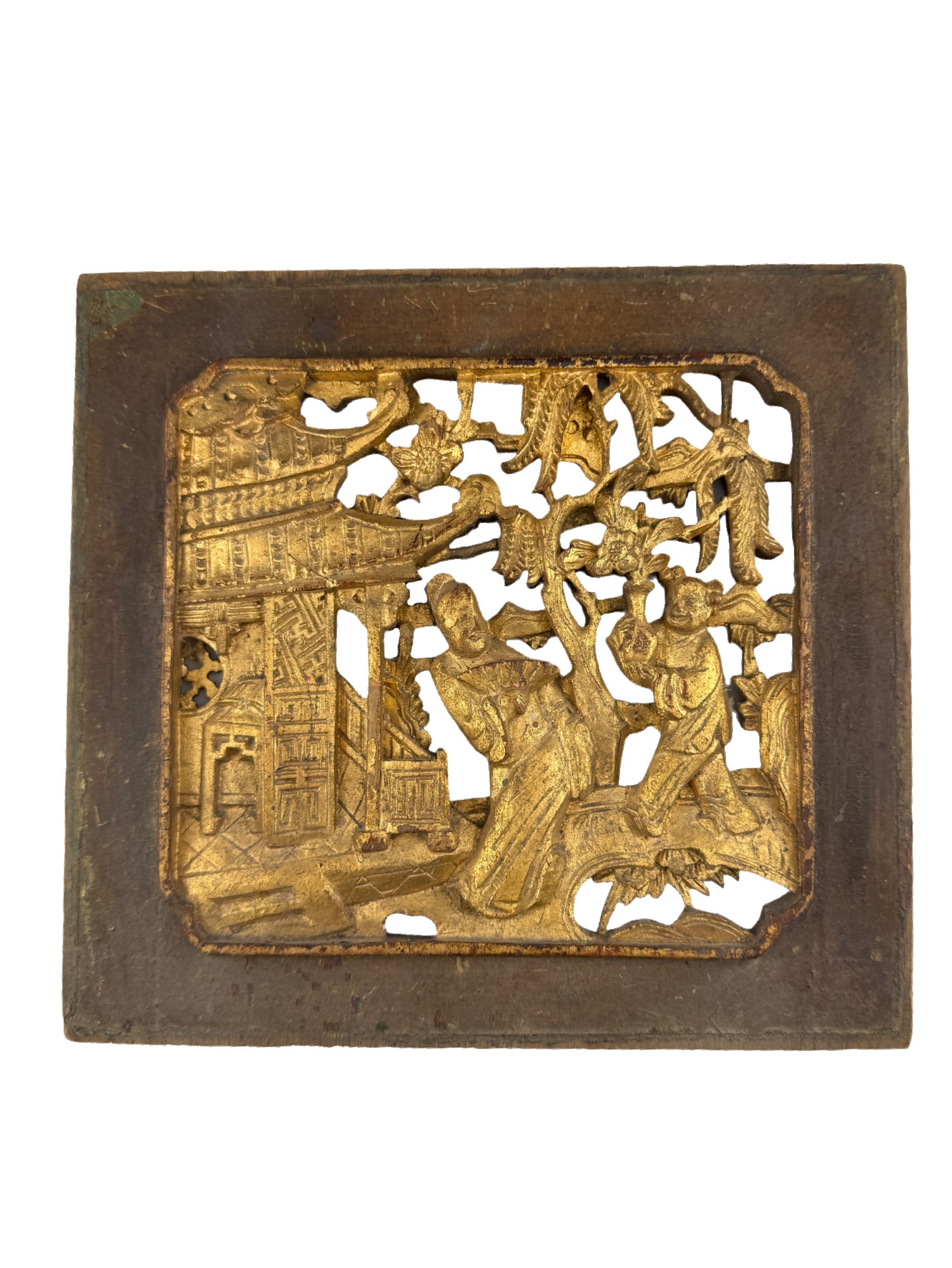 Chinese Carved Giltwood Panel: PLEASE READ: If you win this item, please select self arranged for in house shipping when paying invoice Chinese Carved Giltwood Panel 8.5". x 8" From the living estate of Betsy Havens