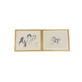 Pair of Al Hirschfeld Prints - Les Troyens and Luciano Pavarotti