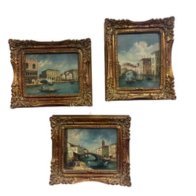 Lot of Three - Original Oil painting Venetian Scene Paintings by E. Melis