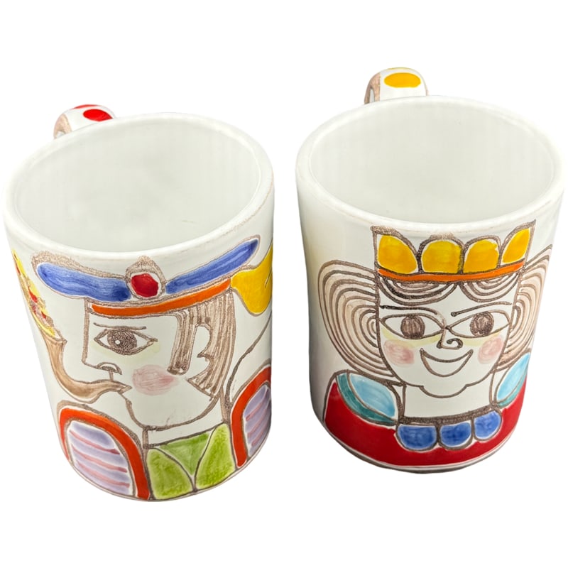 Pair of Italian Pottery Mugs La Fabrica Della Ceramica - Picasso Style: PLEASE READ: If you win this item, please select self arranged for in house shipping when paying invoice Pair of Italian Pottery Mugs La Fabrica Della Ceramica - Picasso Style great gift for husband a