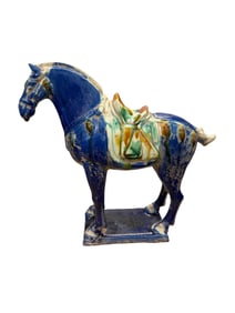 Chinese Tang Tri-Color Glazed Ceramic War Horse Statue