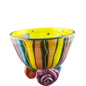 Mary Rose Young Pottery Three Footed Floral Bowl