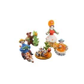 Lot of 5 Russian Folk Art Dymkovo Clay Figures
