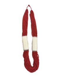 African Red Coral and Bone Beaded Multi Strand Necklace