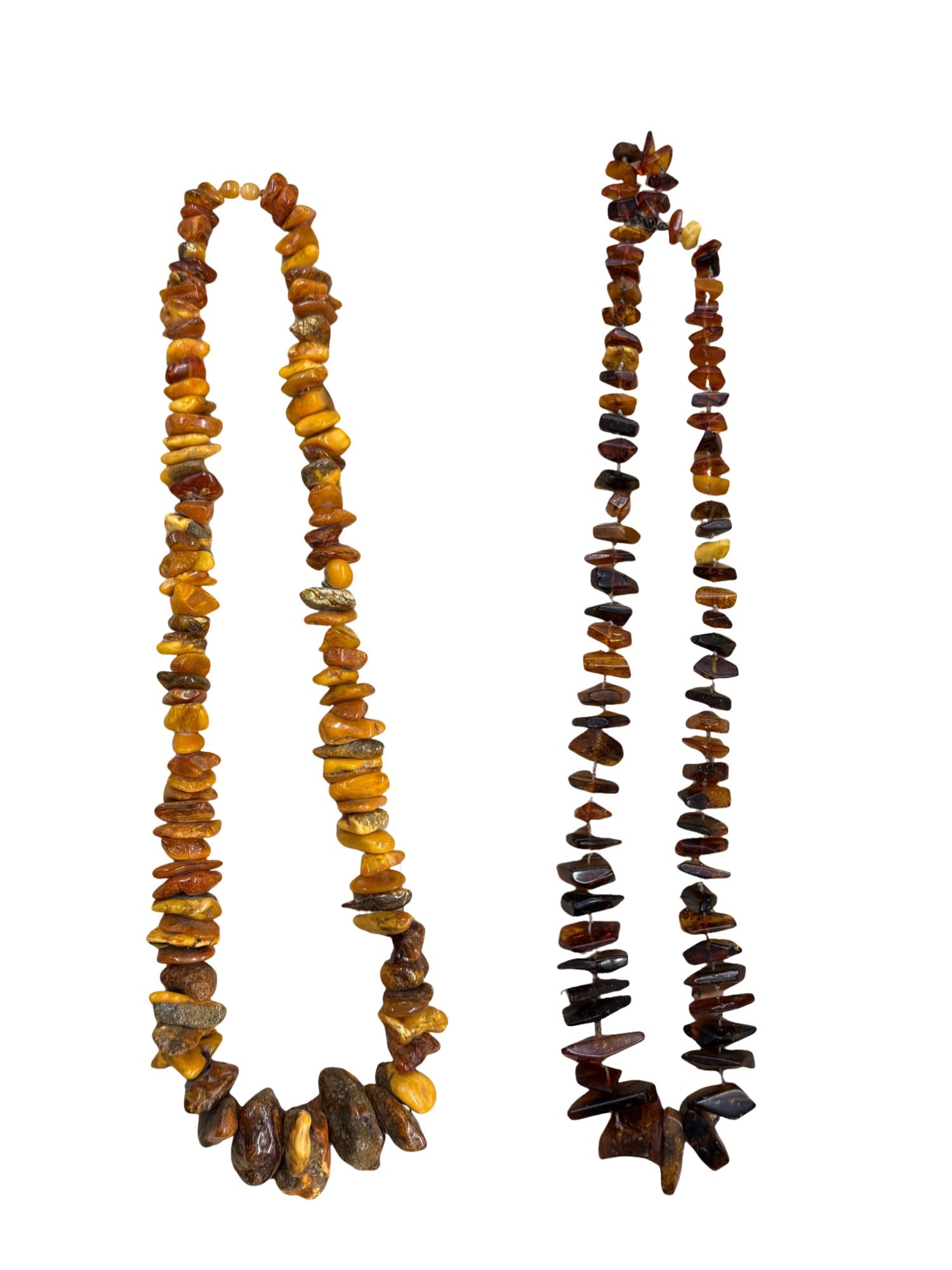Set of 2 Free Form Chunky Amber Necklaces: PLEASE READ: If you win this item, please select self arranged for in house shipping when paying invoice Set of 2 Free Form Chunky Amber Necklaces Photo 2: 15" Photo 4: 30" unclasped, 15" clasped