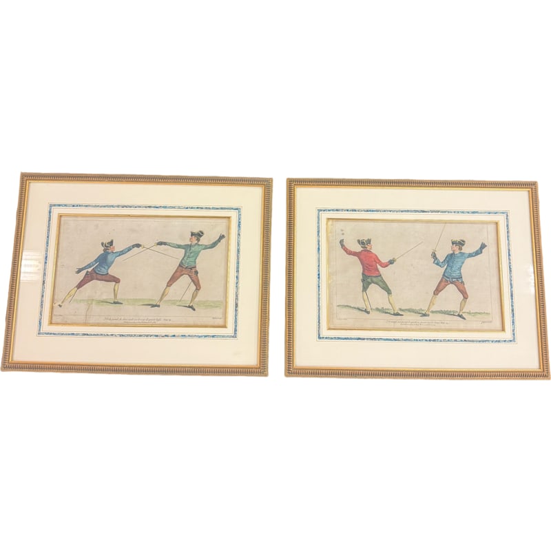 Pair Antique Hand-Colored Fencing Engravings - From Domenico Angelos 1763 Fencing Manual (1 of 9)