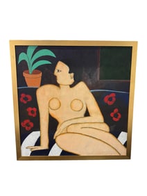 Large Framed Original Abstract of Woman Signed W. Lyons