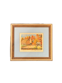 Framed and Signed Autumn Farm Scene by Unknown Artist